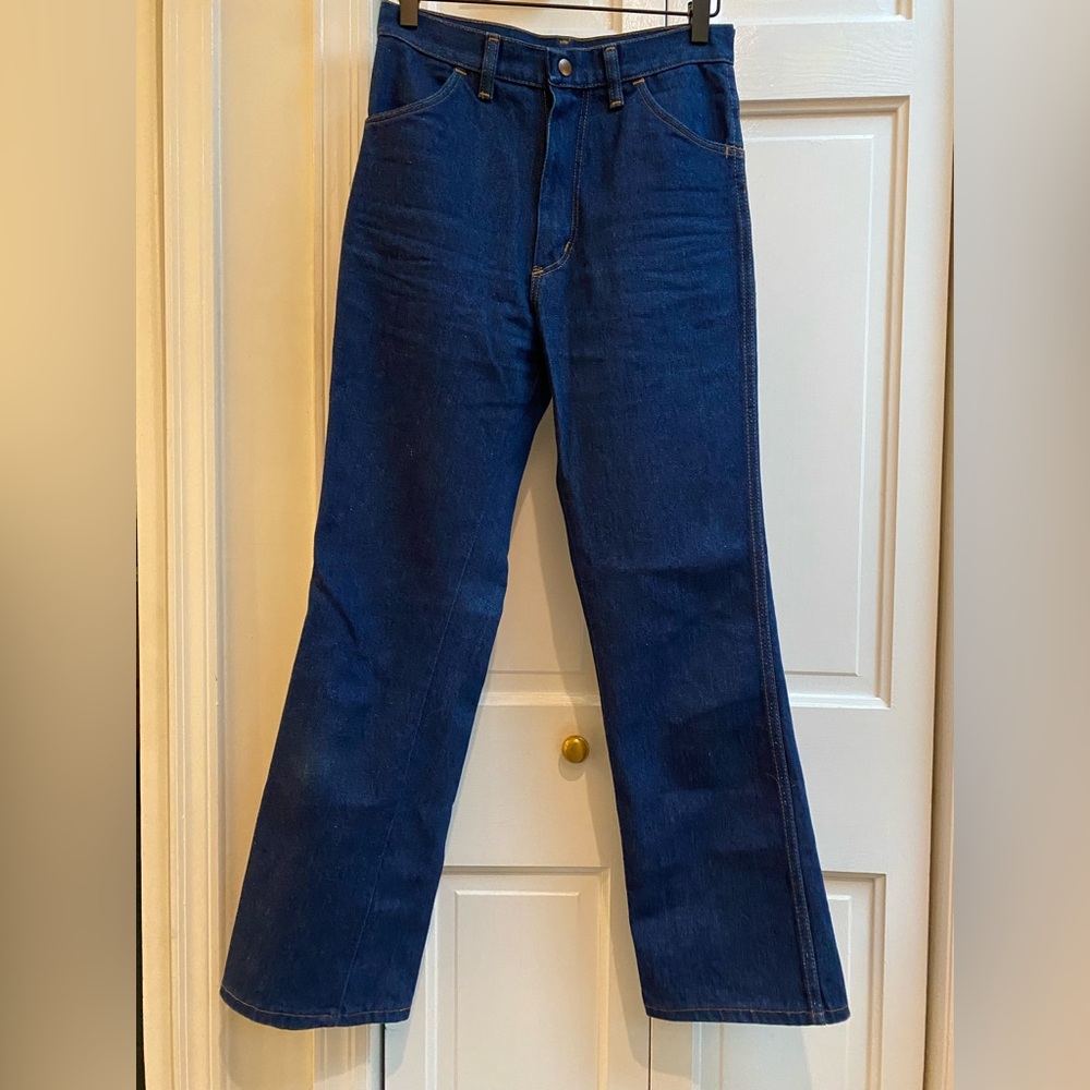 Vintage Wrangler Indigo Blue Flared Jeans. Waist 13” measured flat